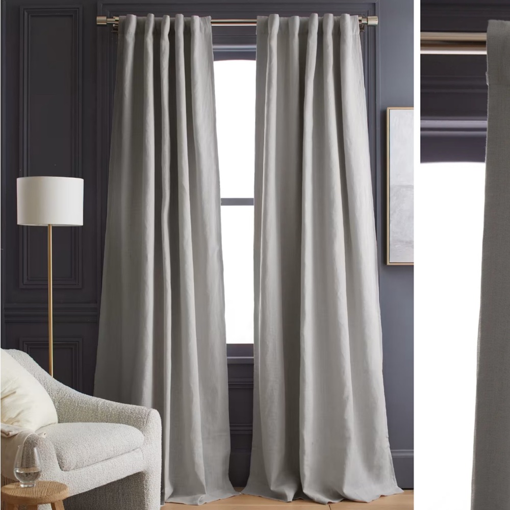 NWOT QUINCE 48x96 Heavyweight European Linen Room Darkening Curtain Cloud 9452